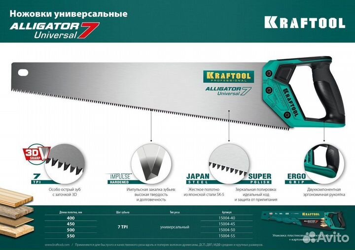 Ножовка 400мм Alligator Universal 7