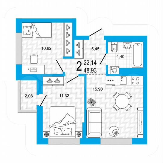 2-к. квартира, 48,9 м², 15/26 эт.