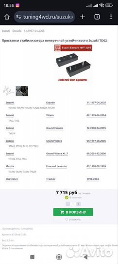 Проставки стабилизатора Suzuki Escudo 1997-2003