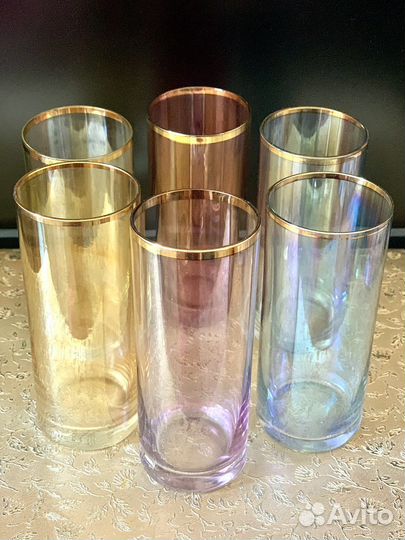 Бокалы + рюмки. Цветное стекло. Винтаж. Чехия