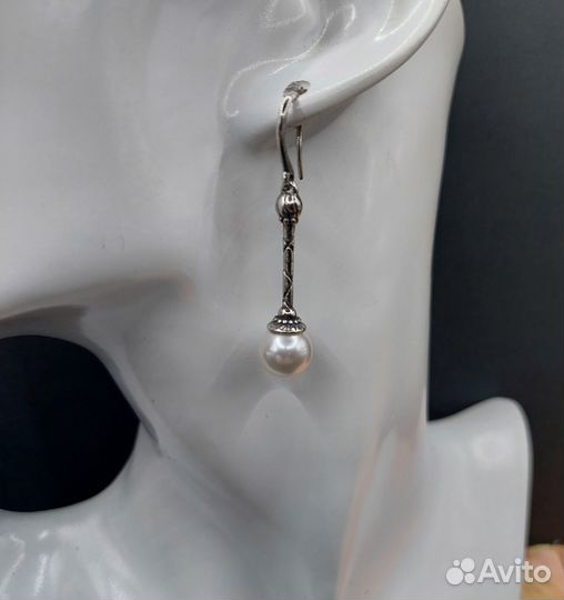 Серьги с натуральным жемчугом серебро дизайнерские