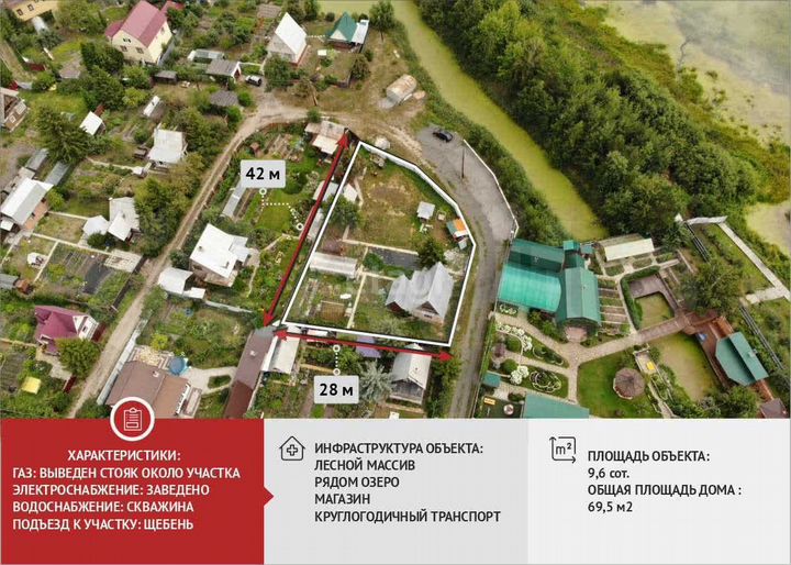 Дом 69,5 м² на участке 9,6 сот.