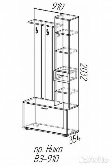Прихожая Ника Вешалка с зеркалом вз910