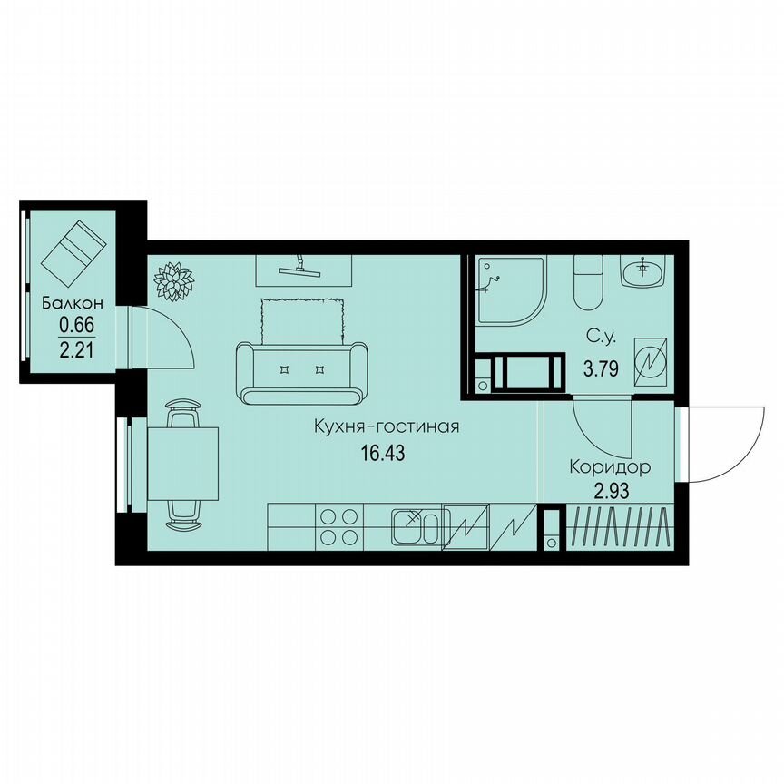 Квартира-студия, 23,8 м², 3/9 эт.