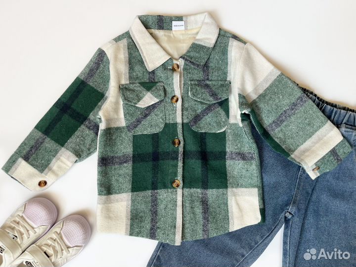 Рубашка теплая в клетку для мальчика 98 104 110