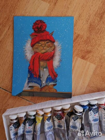 Новогодний котик картина