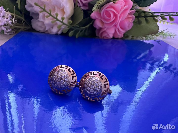 Золотые серьги + кольцо 585 Versace
