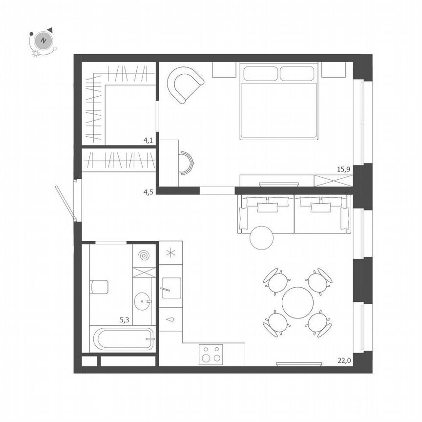 1-к. квартира, 51,8 м², 3/9 эт.
