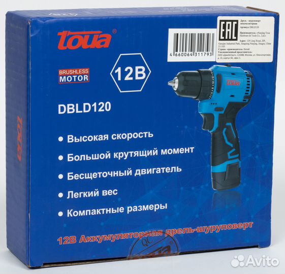 Дрель-шуруповерт аккумуляторный toua dbld120 12В