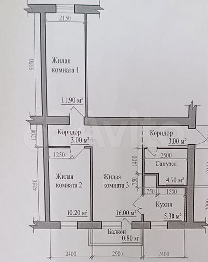 3-к. квартира, 51,5 м², 4/5 эт.