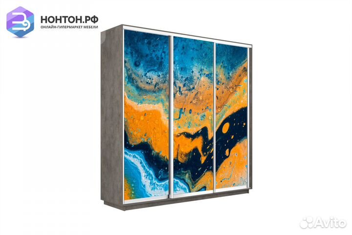 Шкаф-купе 3-х дверный Нонтон фото №1006 / бетон