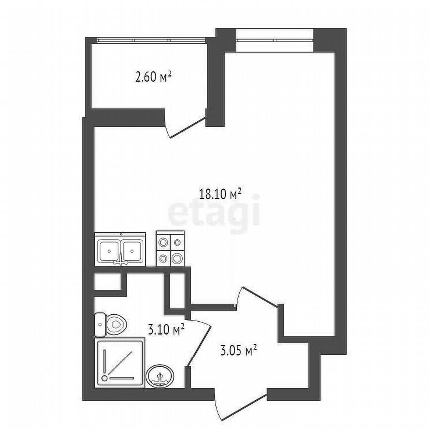 Квартира-студия, 24,3 м², 10/12 эт.