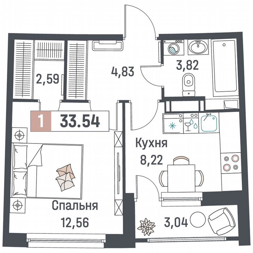 1-к. квартира, 33,5 м², 11/18 эт.