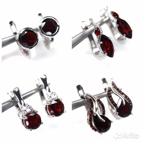 Серьги серебро гранат С292