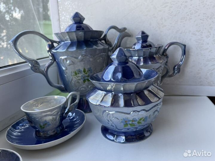 Сервиз кофейный голубой металлик 6 персон