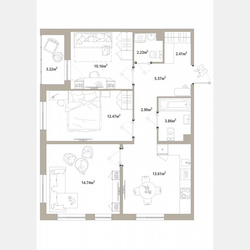 3-к. квартира, 69,4 м², 8/12 эт.