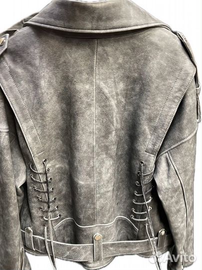 Кожаная куртка косуха серая под винтаж