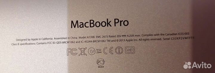 Apple MacBook Pro 15 retina A1398