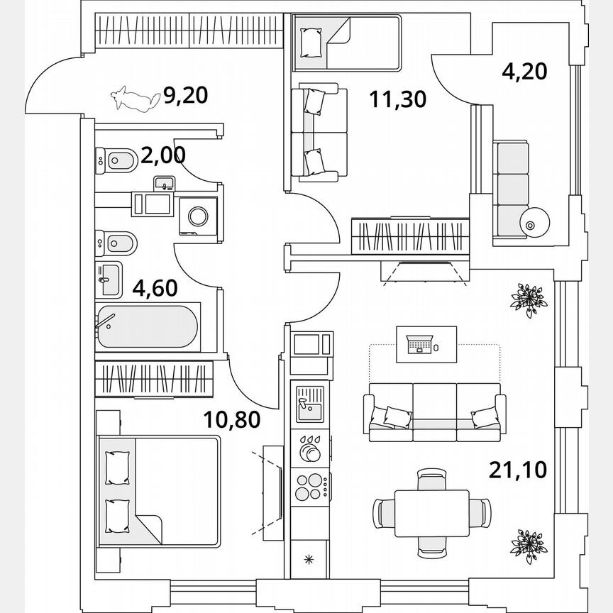 2-к. квартира, 41,3 м², 12/13 эт.
