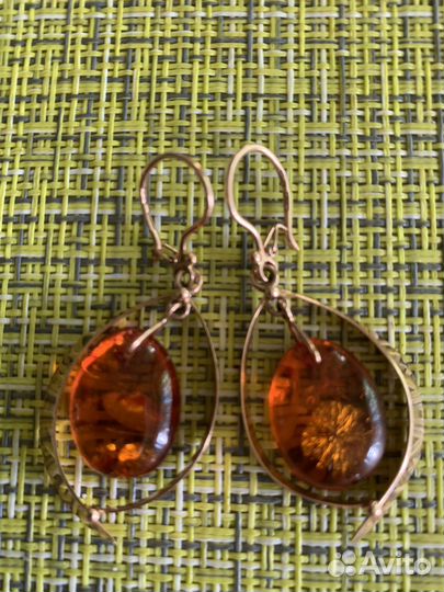 Золотые серьги с янтарем(СССР)
