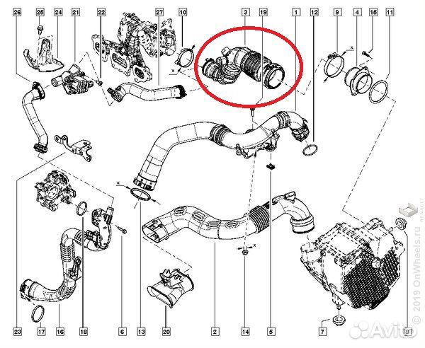 Патрубок интеркулера Renault Duster вход