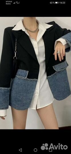 Модный пиджак с комбинированный ткани. От известно