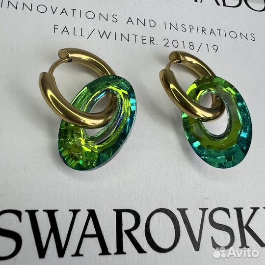 Серьги со Swarovski трансформеры зеленые