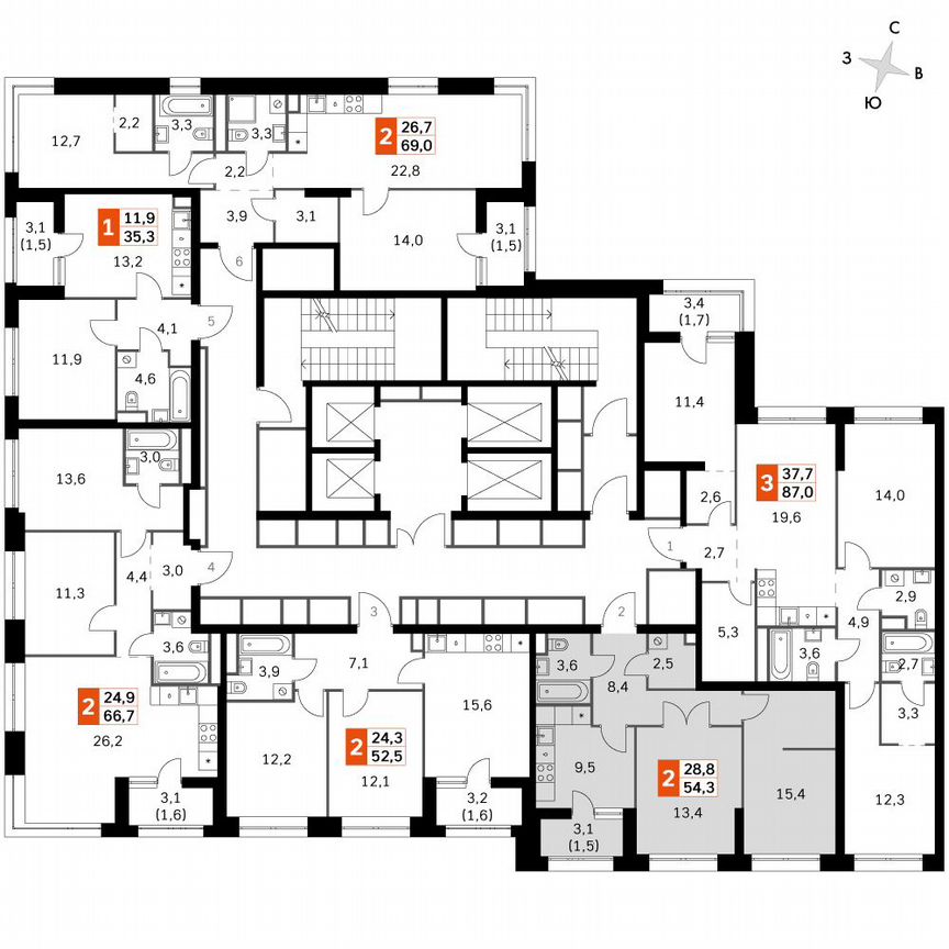 2-к. квартира, 54,5 м², 6/6 эт.