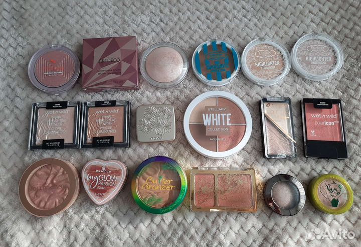 Хайлайтеры, румяна, бронзер