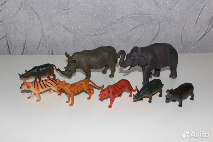 Фигурки животных слон носорог тигр бегемот