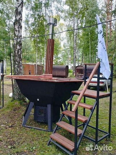 Банный чан из стали и кедра