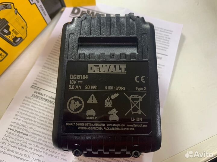 Аккумулятор dewalt Li-Ion XR DCB184 18 Вольт (5Ач)