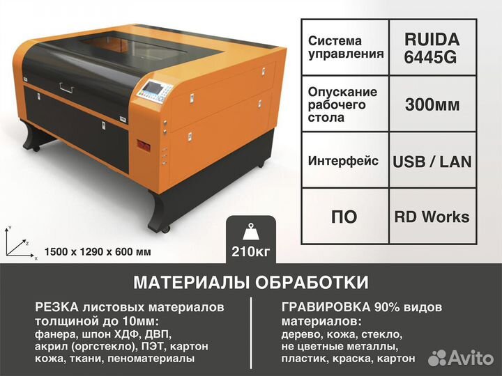 Лазерный станок со2 1000х800 резка и гравировка *
