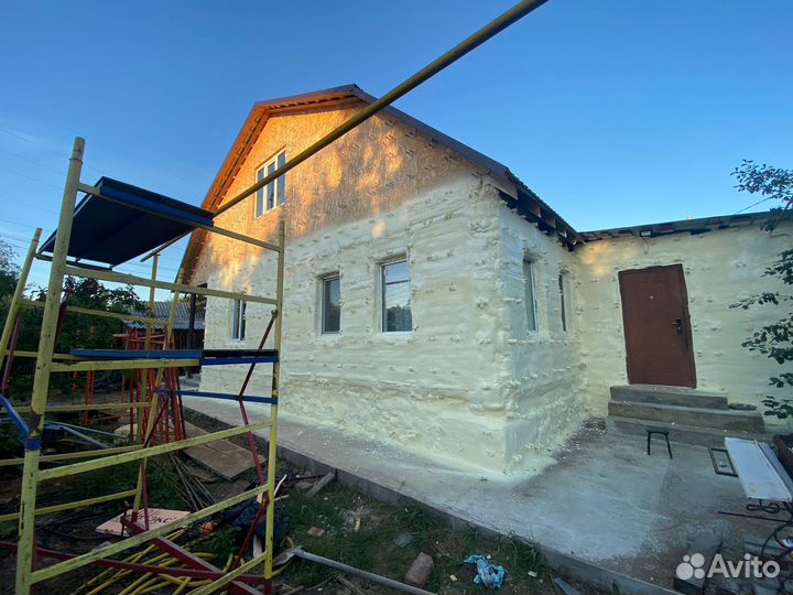 Утепление фасадов, стен пеной ППУ. Пенополиуретан