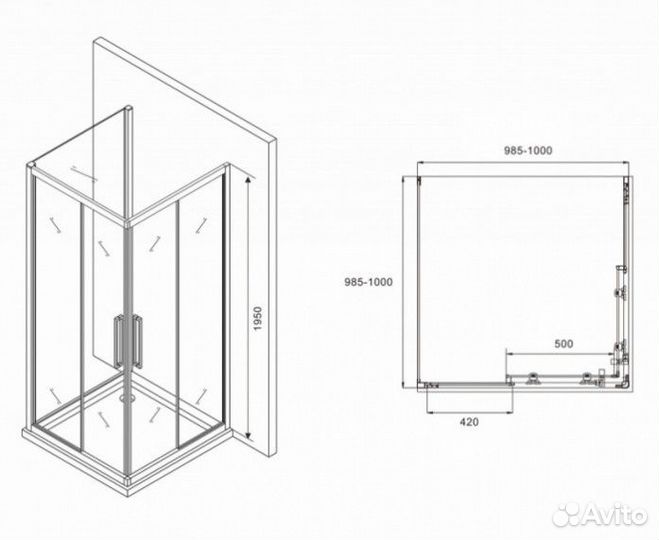 Душевой уголок Abber Schwarzer Diamant AG02100BH-S100B 100x100