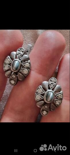 Серебряные серьги,кошачий глаз,фианит