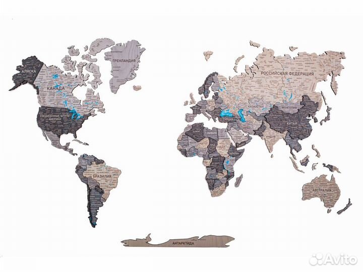 Деревянная карта мира 3D настенная, Ставрополь