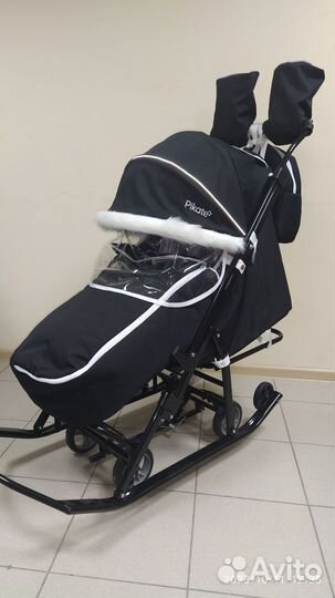 Новые санки коляска Pikate Arktik (чёрный)