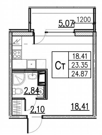 Квартира-студия, 24,9 м², 6/12 эт.