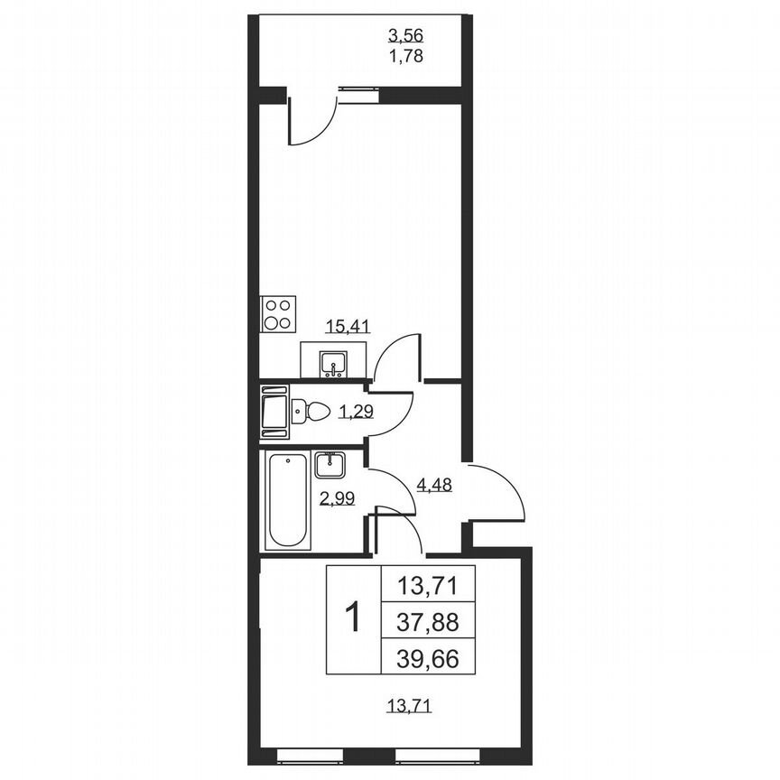 1-к. квартира, 39,7 м², 12/19 эт.