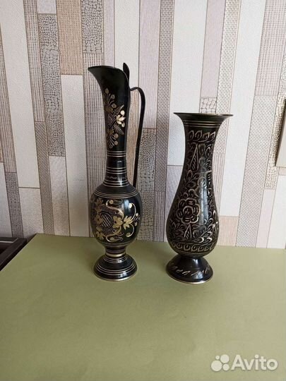 Ваза латунь, кувшин, поднос
