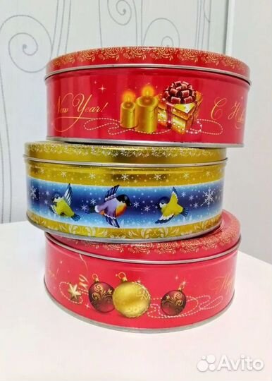 Жестяные коробки круглые для подарков и мелочей