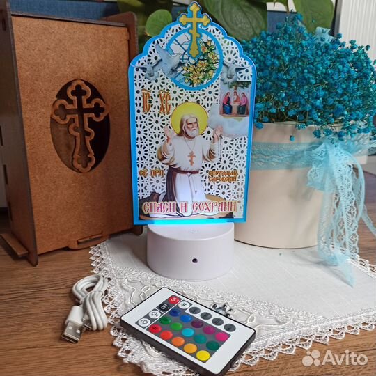 Икона Святой Серафим Саровский светильник ночник в