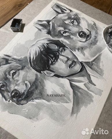 Bts Тэхен портрет акварелью