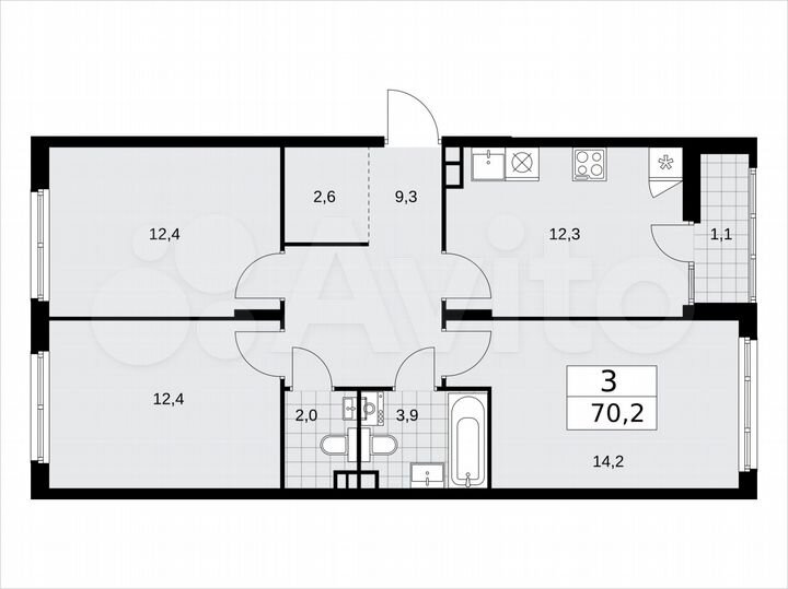 3-к. квартира, 70,2 м², 8/15 эт.