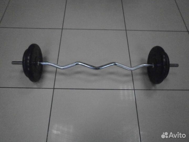 Штанга W образный гриф, диски по 10 и 5 кг