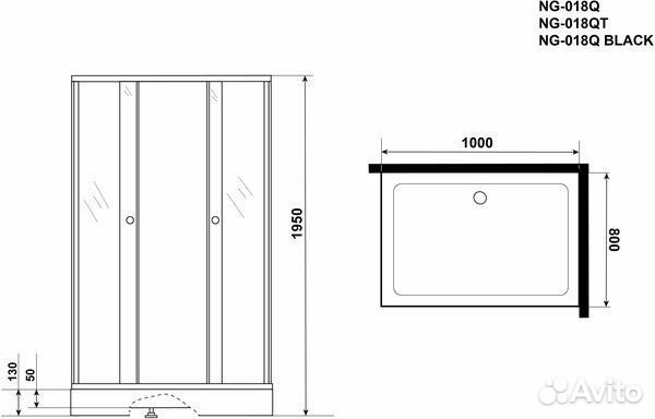 Душевой уголок NG-018-14Q (1000х800х1950)