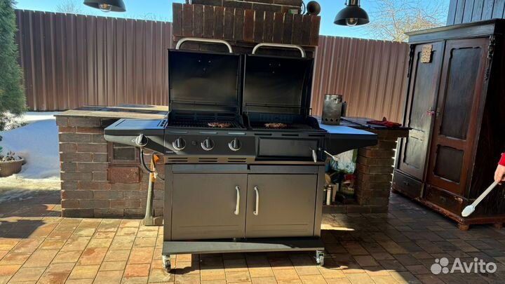 Газовый гриль+уголный гриль+боковая грелка