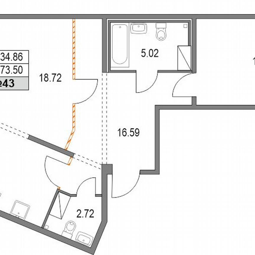 2-к. квартира, 73,5 м², 8/21 эт.