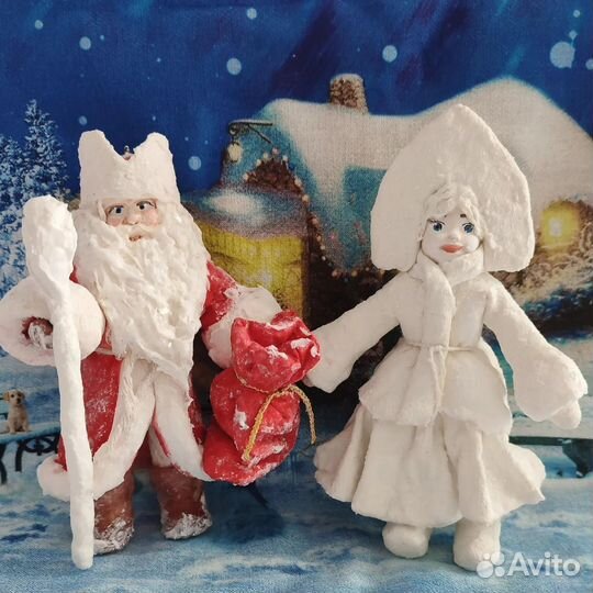 Дед мороз и снегурочка ватные игрушки
